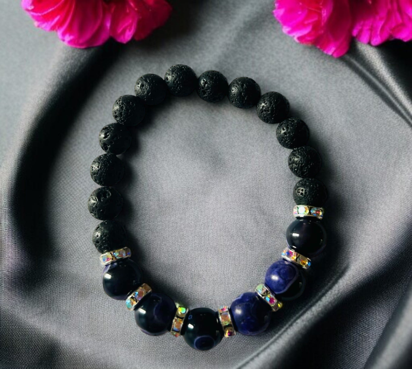 Bracelets agate veine de dragon et pierre de lave