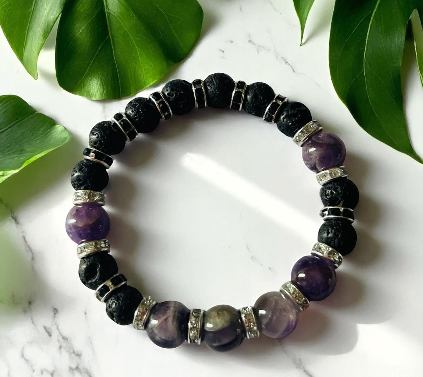 Bracelet améthyste et pierre de lave