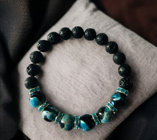 Bracelets agate veine de dragon et pierre de lave