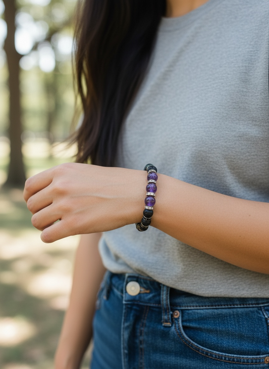 Bracelet améthyste et pierre de lave