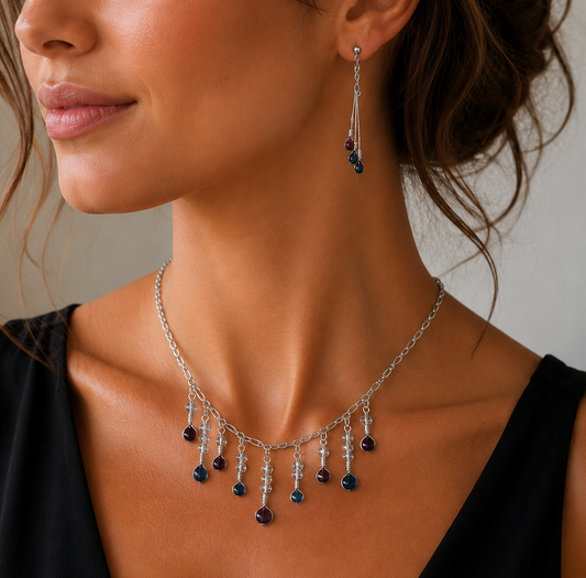 Chaine et boucles d'oreilles avec pendentif en époxy