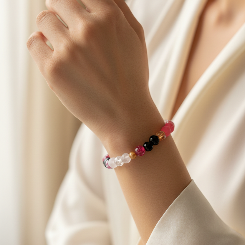 Bracelet pollinisateur porté sur un poignet