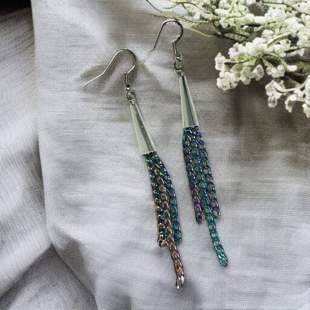 Boucles d'oreilles chaine multicolore